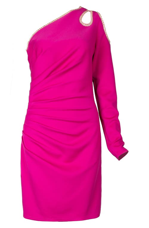 Sho By Tadashi Shoji One-shoulder Long Sleeve Stretch Cocktail Dress In Wild Pink