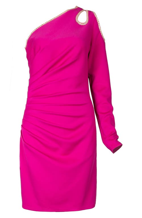 Shop Sho By Tadashi Shoji One-shoulder Long Sleeve Stretch Cocktail Dress In Wild Pink