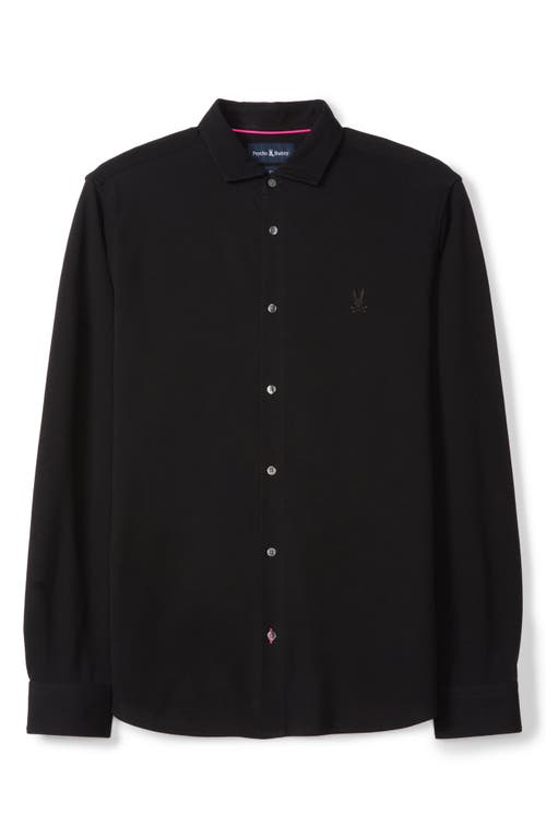 Shop Psycho Bunny Austin Piqué Knit Button-up Shirt In Black