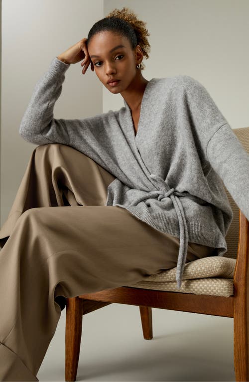 Shop Lilysilk Lounge Wrap Wool Knit Cardigan For Women In Mixed Gray