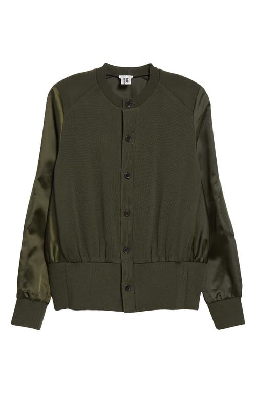 Shop Noir Kei Ninomiya Mixed Media Wool & Taffeta Cardigan In Khaki