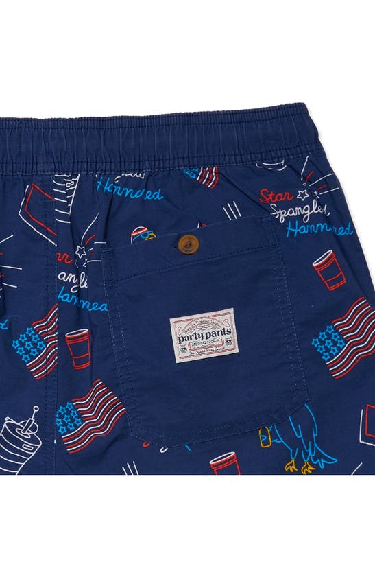 Shop Party Pants Star Spangled Hammered Swim Trunks In Navy