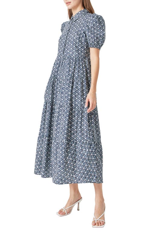 English Factory Geo Print Short Sleeve Cotton Shirtdress In Navy Multi