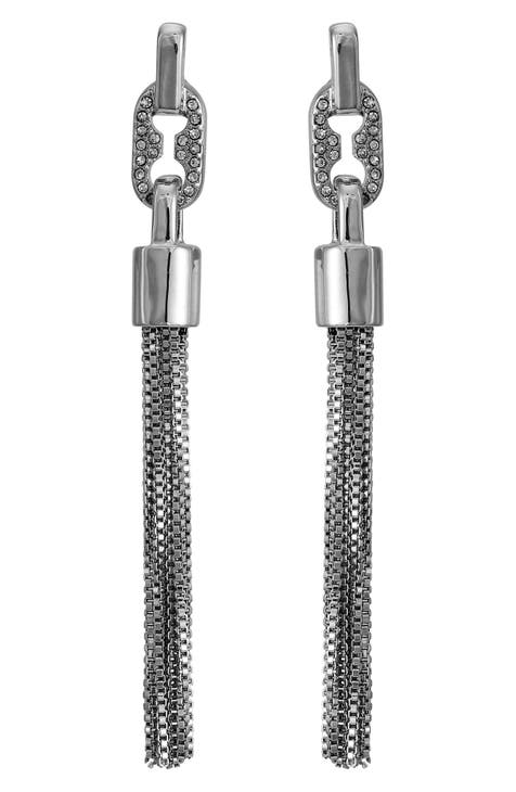 Crystal Pavé Tassel Chain Earrings