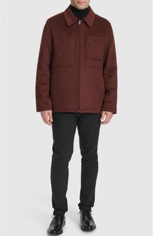 Shop Cole Haan Felt Zip Front Shirt Jacket In Wine