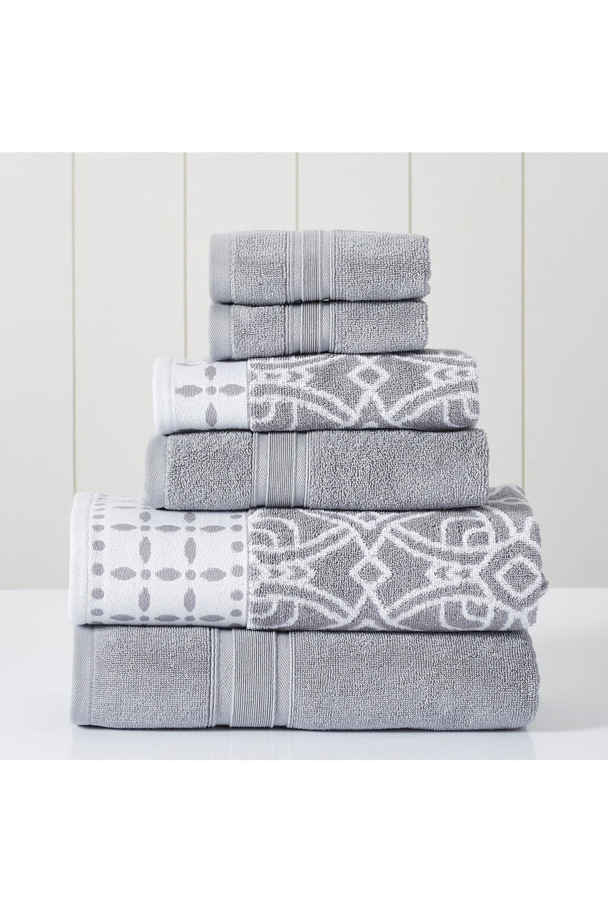 Modern Threads Yarn Dyed Jacquard/solid Towel 6-piece Set In Stone