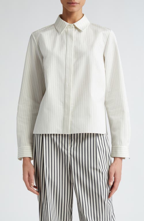 Lara Pinstripe Silk Button-Up Shirt in Ivory