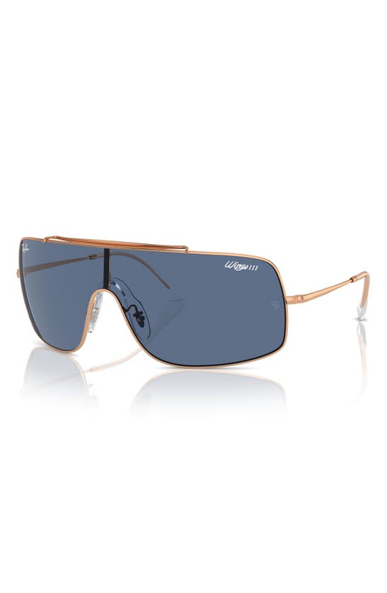 Shop Ray Ban Wings Iii 36mm Square Wrap Shield Sunglasses In Dark Blue