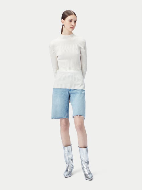 Gobi Mongolian Cashmere High-neck Ribbed Cotton Silk Cashmere Blend Sweater In Whisper White