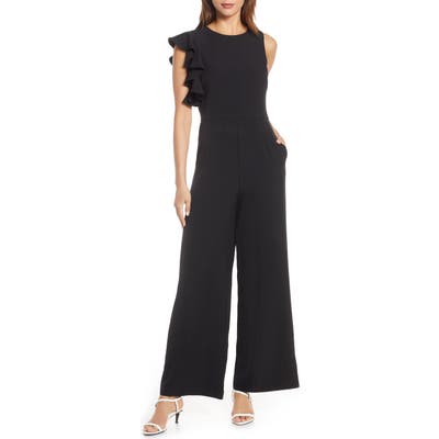 Julia Jordan Hunter Crepe Ruffle Shoulder Jumpsuit, Black