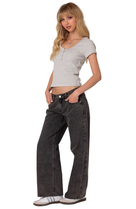 Shop Edikted Raelynn Washed Wide Leg Jeans In Black-washed