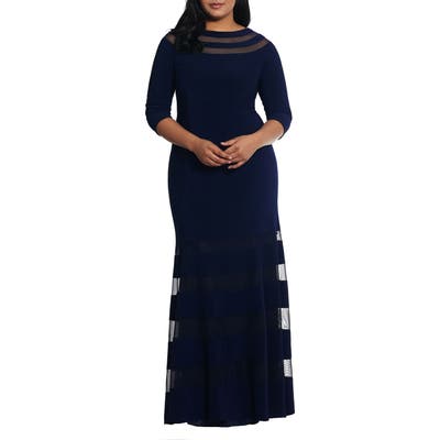 Plus Size Xscape Illusion Inset Gown, Blue