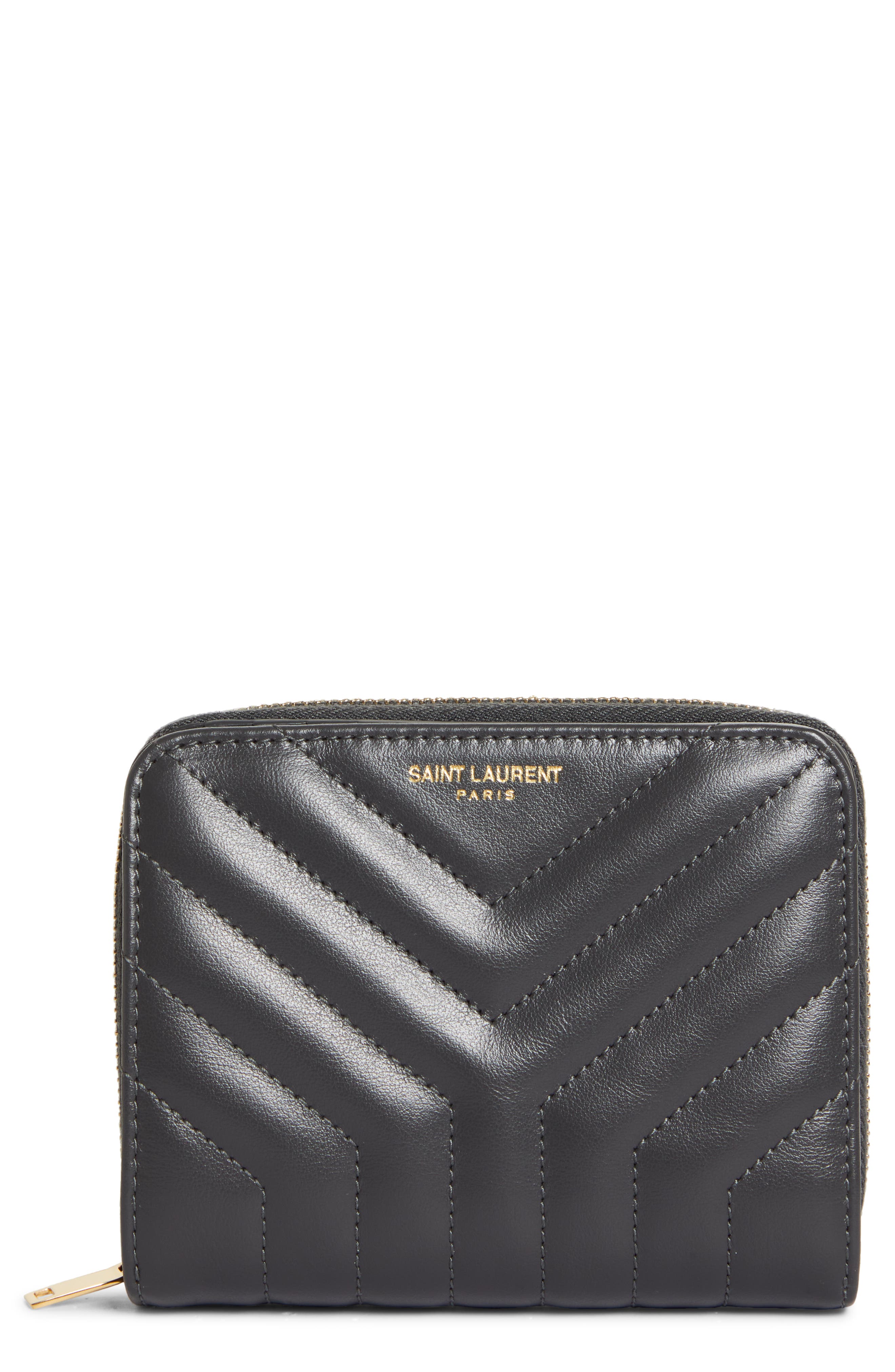 gray leather wristlet