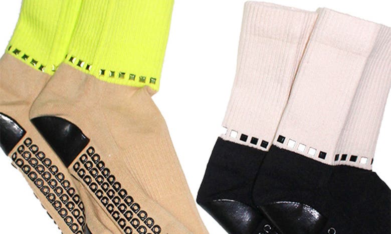 Shop Arebesk Disco Assorted 2-pack Crew Grip Socks In Black - Lime