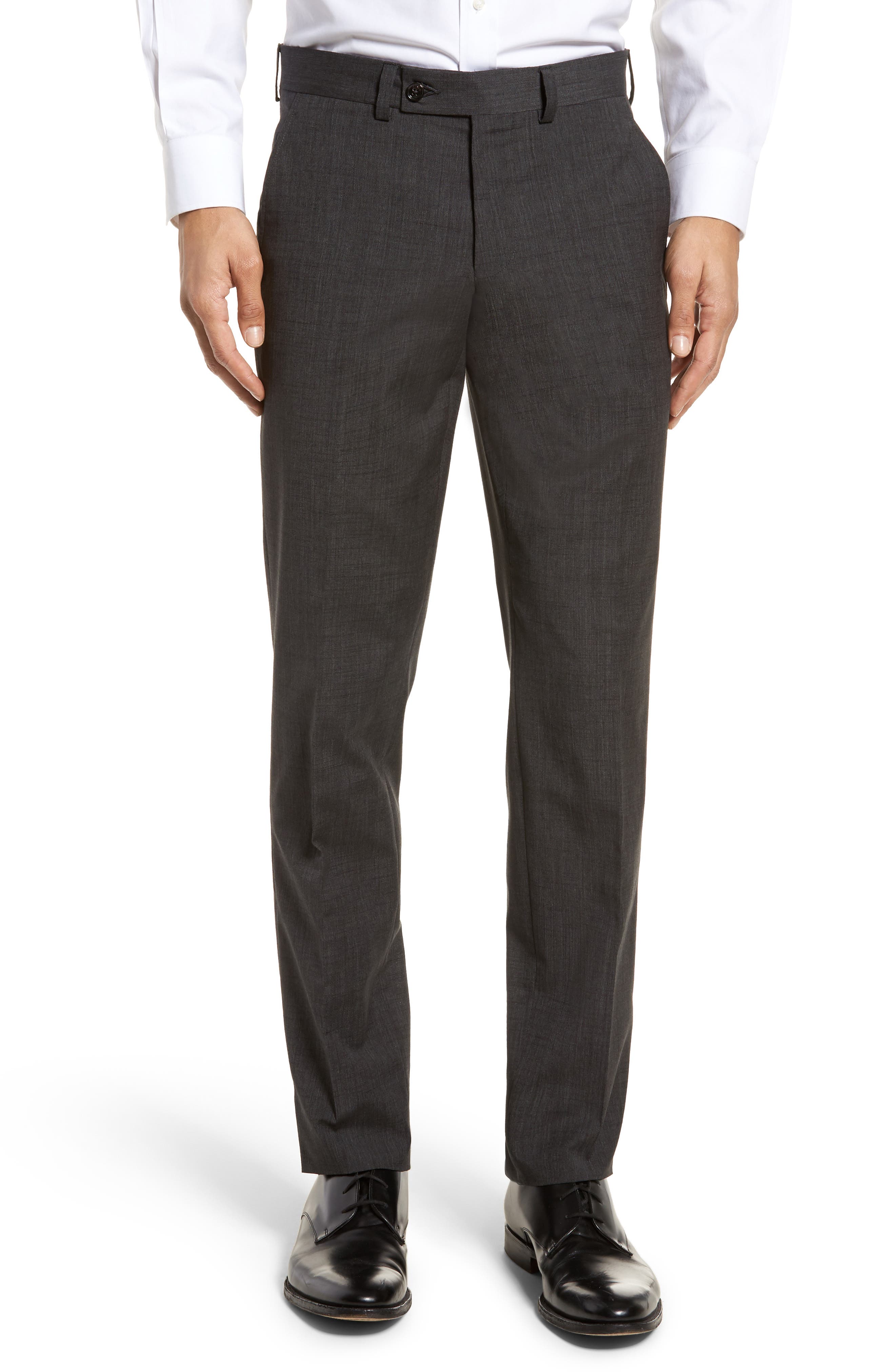 Ted Baker London Jerome Flat Front Solid Wool Cotton Trousers
