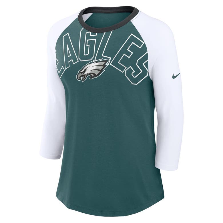 Shop Nike Midnight Green/white Philadelphia Eagles Knockout Arch Raglan Tri-blend 3/4-sleeve T-shirt