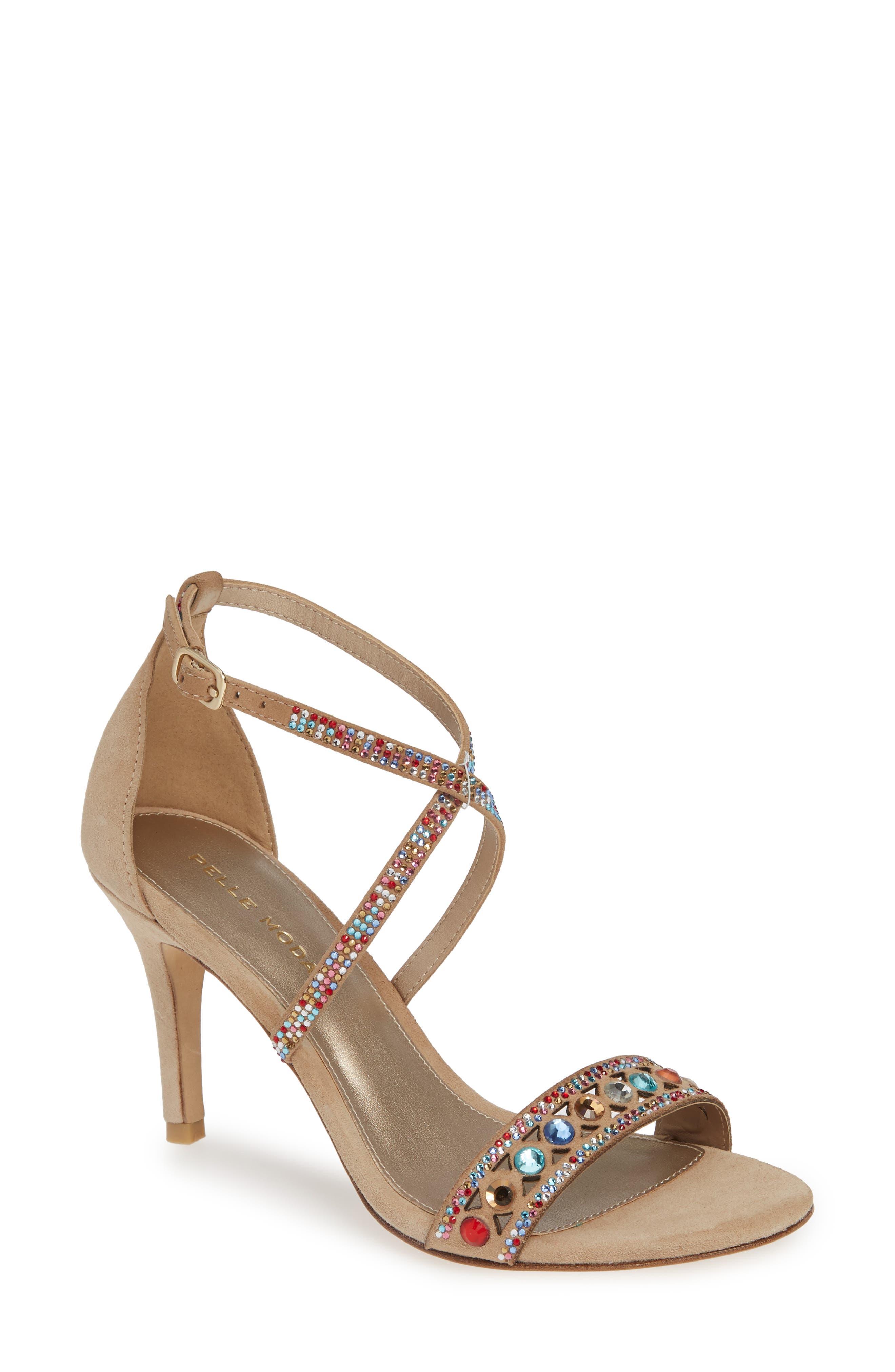Pelle Moda Rory Crystal Embellished Sandal- Beige