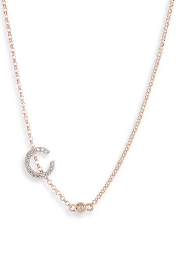 Meshmerise Bezel Diamond Initial Chain Necklace In Rose-c