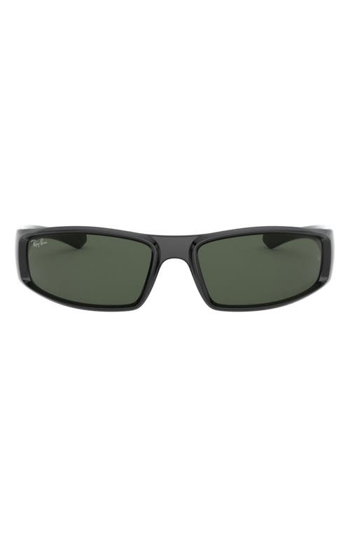 Ray-Ban 58mm Rectangular Wrap Sunglasses in Black/Dark Green at Nordstrom