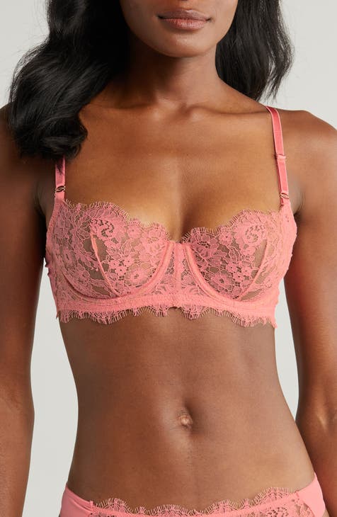 Victoria's Secret unlined 34C BRA SET XS cutout panty Hot Pink lace mesh  BODY by 