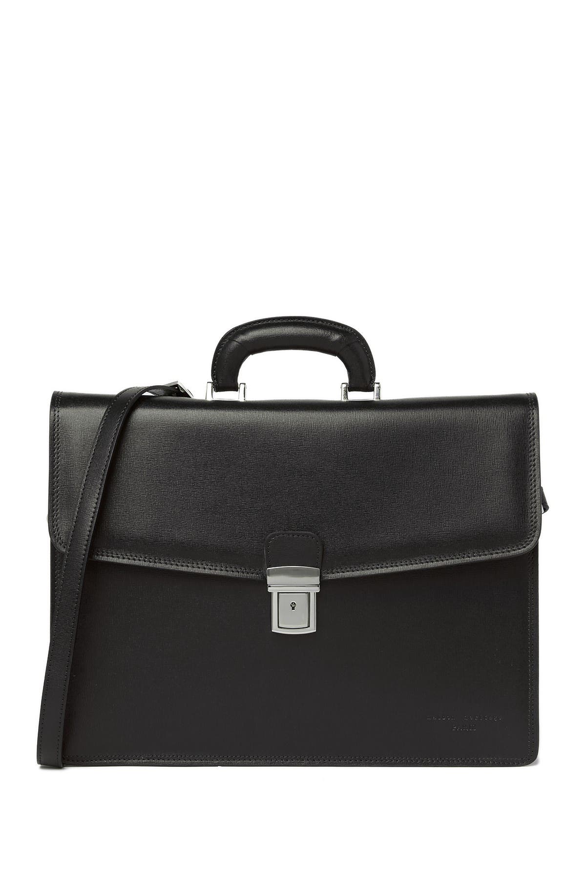 Maison Heritage Leather Briefcase In Black Modesens