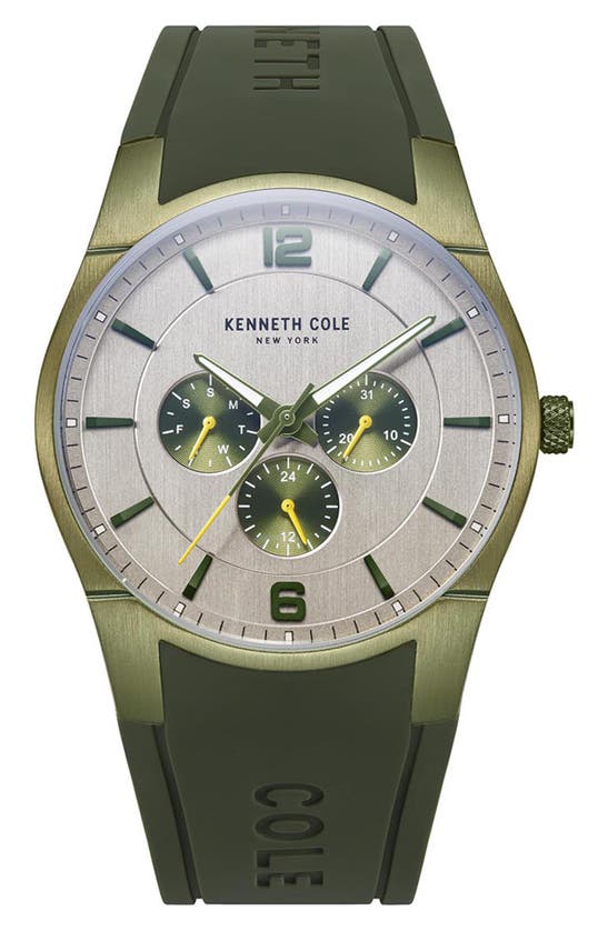 Kenneth Cole New York Men's Olive Silicone Strap Watch 42mm In Green