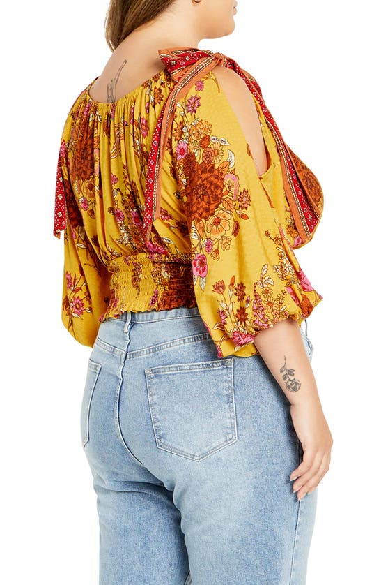 Shop City Chic Venice Floral Print Smocked Waist Crop Top In Sunflower