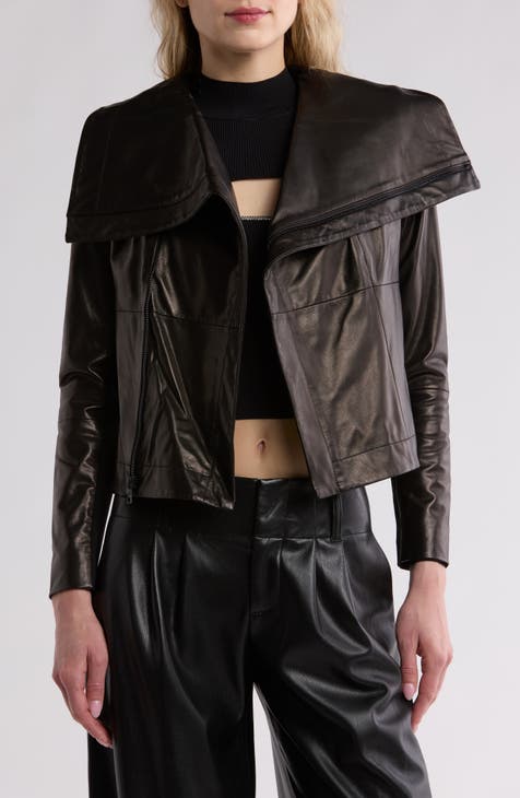 Nita Drape Front Leather Jacket