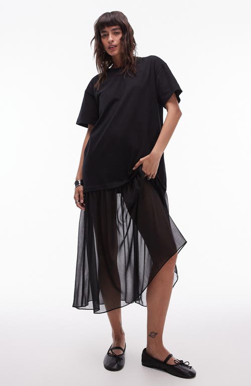 Shop Topshop Mixed Media T-shirt Dress In Black