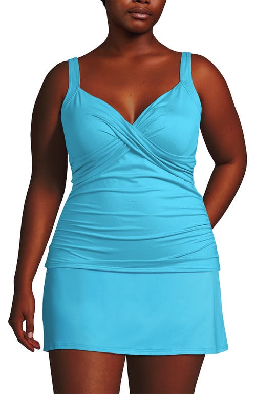 Shop Lands' End Plus Size V-neck Wrap Underwire Tankini Swimsuit Top In Turquoise