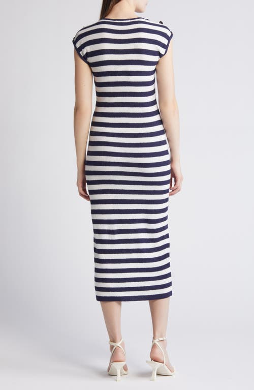 Shop Zoe And Claire Stripe Midi Sweater Dress In Navy/ivory