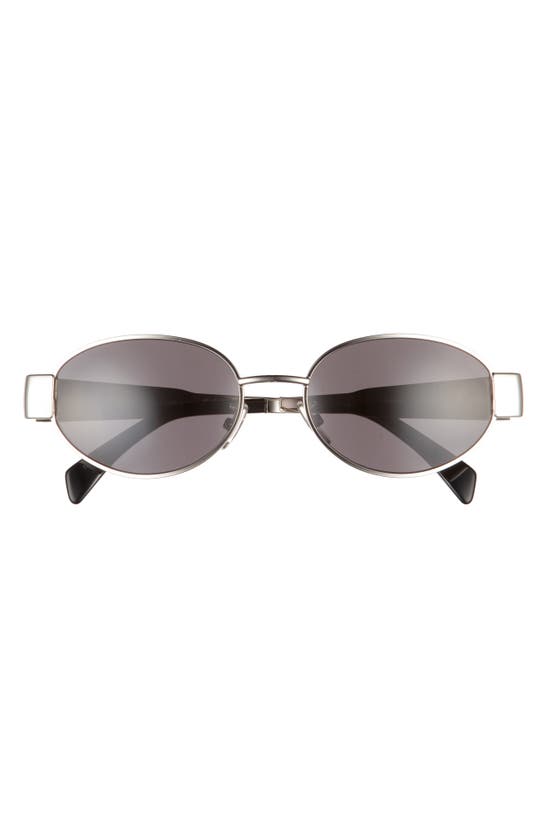 Celine Triomphe 54mm Oval Sunglasses In Shiny Palladium / Smoke