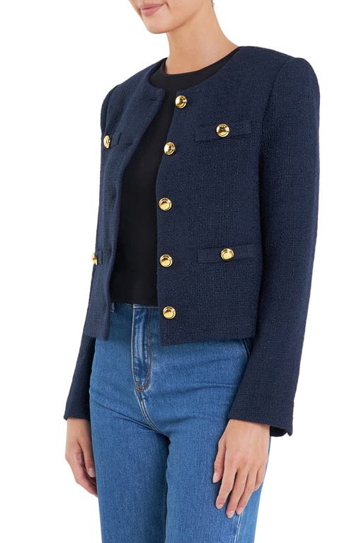 English Factory Crop Tweed Jacket In Navy
