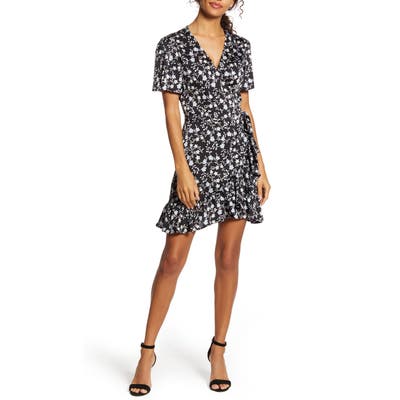1.state Romantic Vines Wrap Dress, Black
