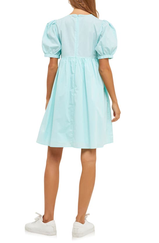 Shop English Factory Puff Sleeve Cotton Babydoll Dress In Mint