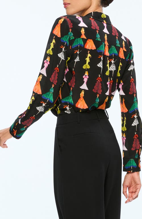 Shop Alice And Olivia Alice + Olivia Willa Staceface Print Silk Button-up Shirt In Romantic Stace Black