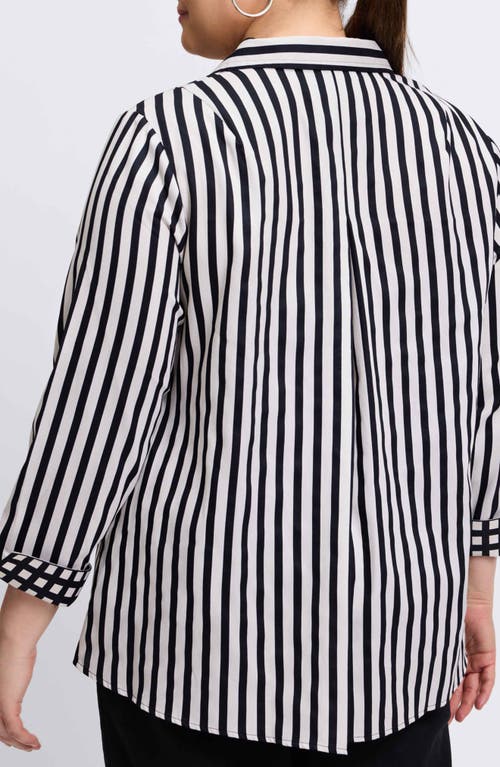 Shop Foxcroft Agnes Stripe Long Sleeve Cotton Sateen Top In Black/white