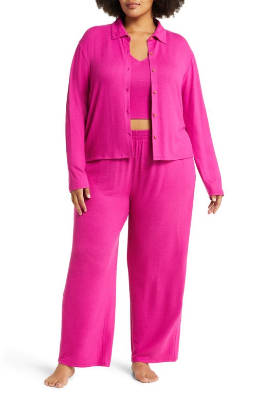Open Edit 3-Piece Cozy Cardi Pajamas in Pink Plumier at Nordstrom, Size 1X