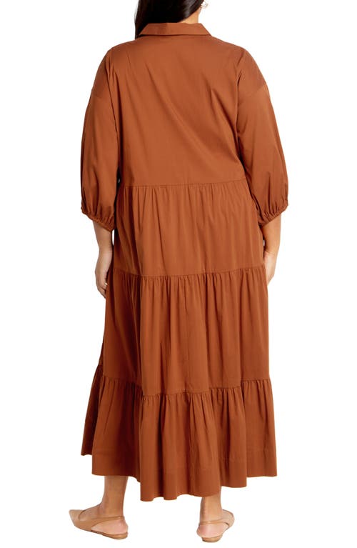 Shop City Chic Kara Tiered Shirtdress In Amber