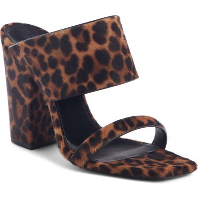 Saint Laurent Oak Genuine Calf Hair Double Band Mule Sandal - Brown