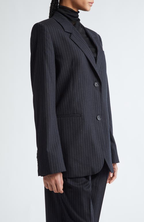 Shop Totême Toteme Pinstripe Wool Blend Tailored Jacket In Navy