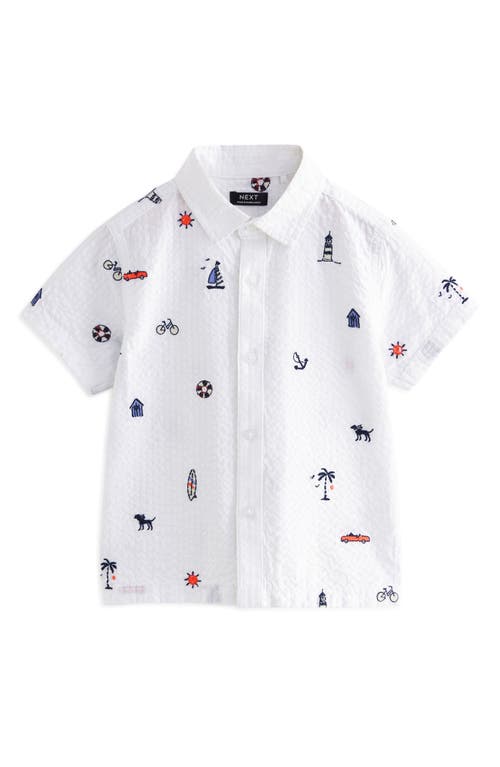 NEXT Kids' Nautical Embroidered Short Sleeve Seersucker Button-Up Shirt White at Nordstrom,