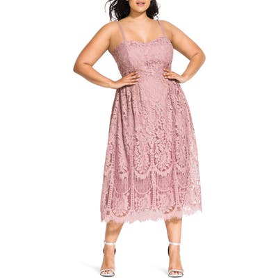 Plus Size City Chic Sweet Darling Lace Cocktail Dress, Pink