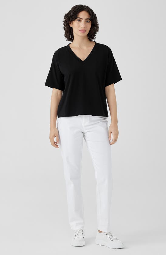 Shop Eileen Fisher Boxy V-neck Stretch Organic Cotton T-shirt In Black