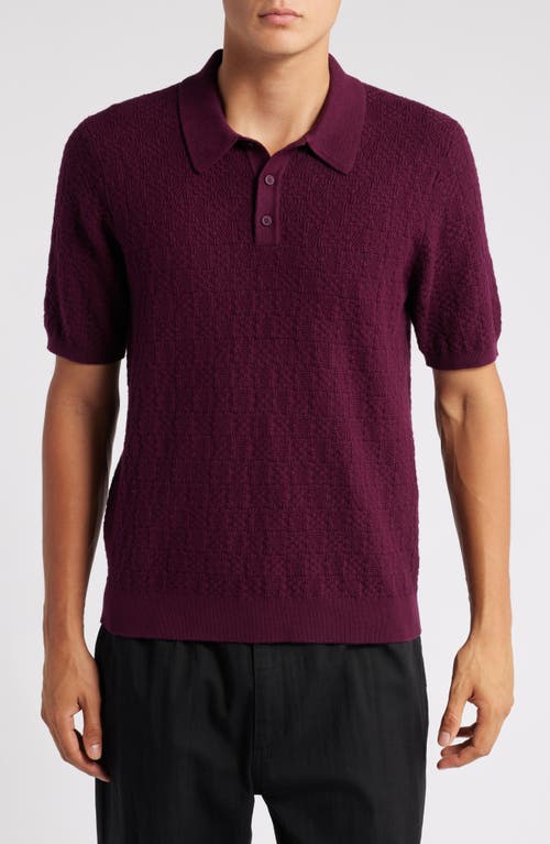 Wax London Naples Check Stitch Cotton & Cashmere Polo Sweater in Dark Bordeaux 