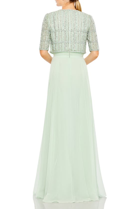 Shop Mac Duggal Beaded Bodice Chiffon A-line Gown In Sage