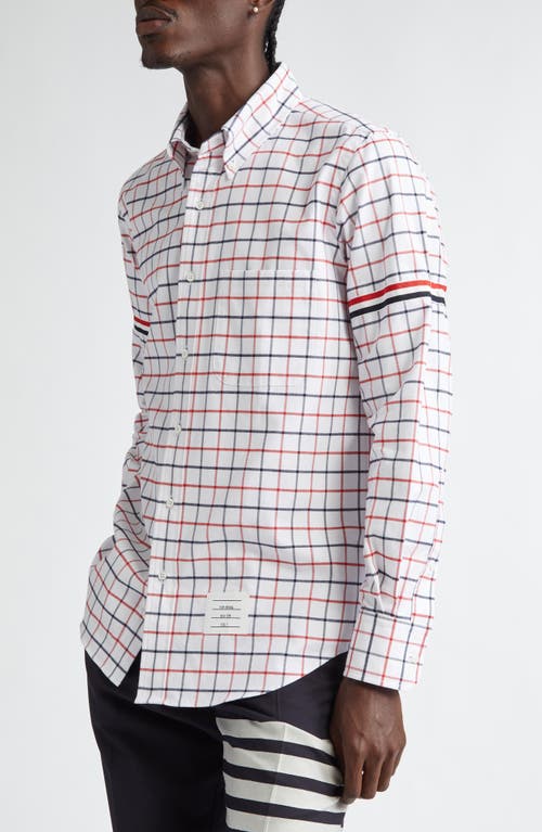 Shop Thom Browne Straight Fit Check Cotton Flannel Button-down Shirt In Red/blue/white