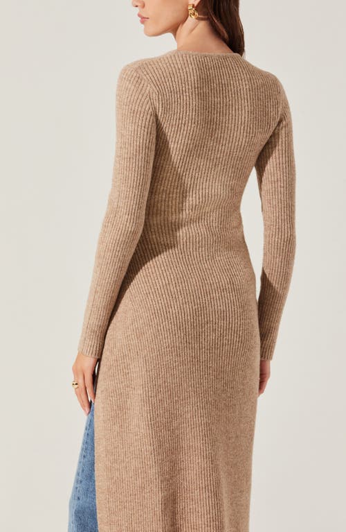 Shop Astr The Label High Slit Long Sweater In Tan