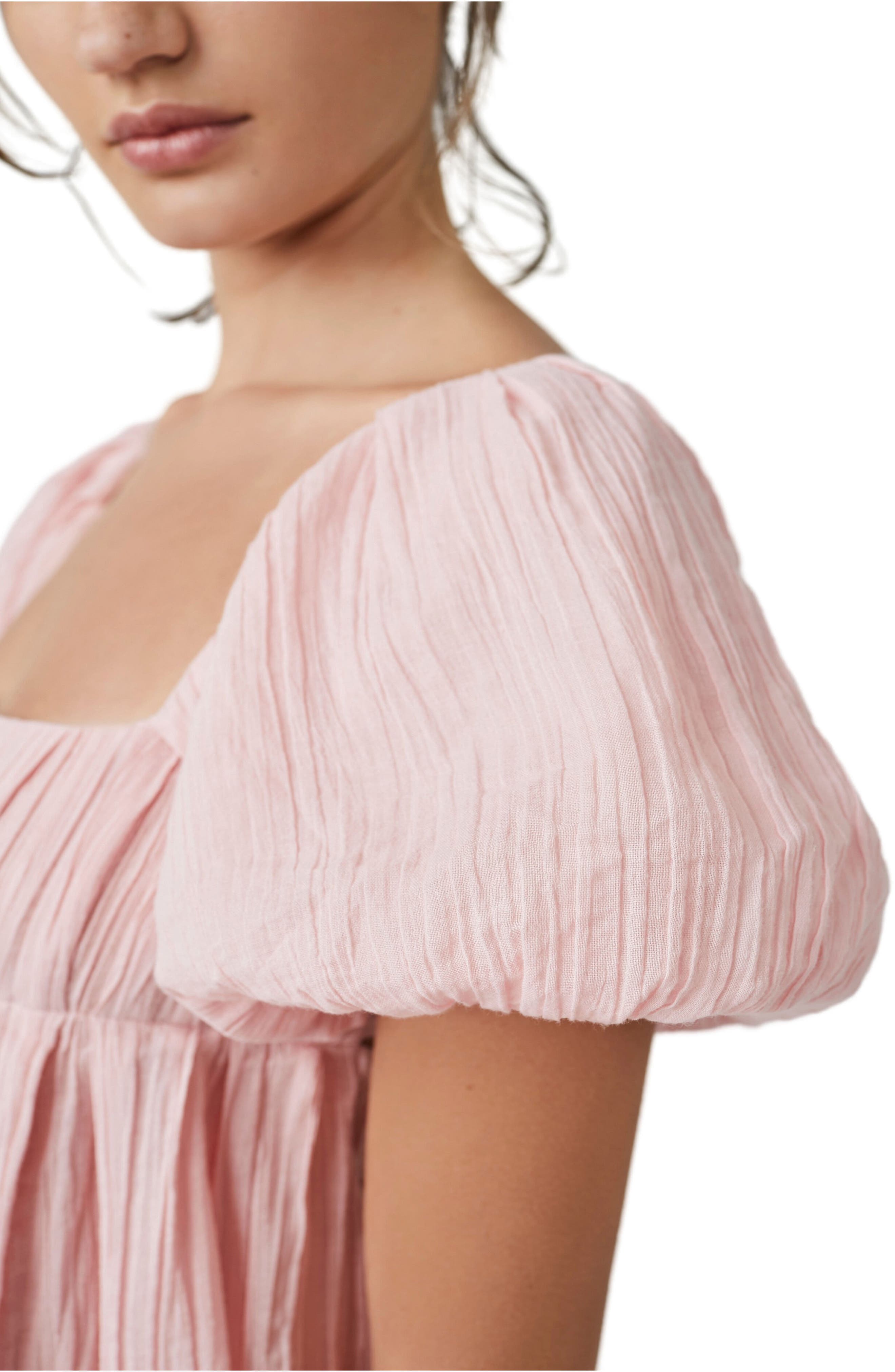 Free People free-est Marina Tie Back Cotton Crinkle Babydoll Dress in Pink  Combo | Smart Closet