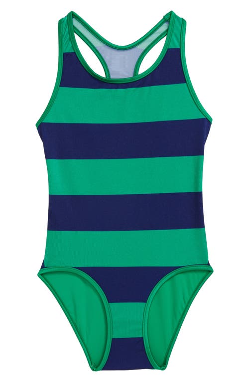 Zimmermann Kids' Tiggy Stripe Racerback One-Piece Swimsuit in Navy/Green Stripe